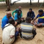 Bupati Merauke, Romanus Mbaraka bersama beberapa masyarakat dari Kampung Wambi, Distrik Okaba di Pulau Habe beberapa hari lalu – Surya Papua/IST