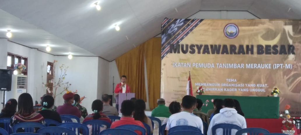 Ketua HKT Merauke, Yohanes Matheus Fatruan sedang berikan sambutan – Surya Papua/Yulianus Bwariat