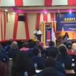 Bupati Merauke, Romanus Mbaraka sedang memberikan sambutan pada Konferda WKRI KAME – Surya Papua/Yulianus Bwariat