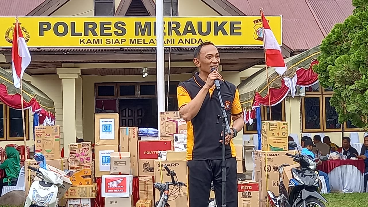 Kapolres Merauke, AKBP Sandi Sultan berikan sambutan – Surya Papua/IST