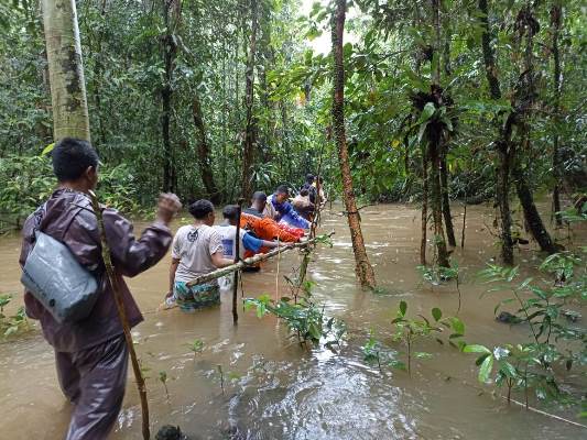 Pencarian dua korban melalui hutan dan rawa- Surya Papua/IST