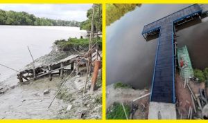 Tampak jembatan Kaptel yang rusak (kiri) dan sudah dibangun Pemkab Merauke (kanan) – Surya Papua/IST