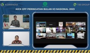 Pelaksanaan kick off peringatan Bulan K3 Nasional Tahun 2023 Korindo dan TSE Group yang dilakukan secara virtual di kantor pusat Korindo Group di Jakarta – Surya Papua/IST