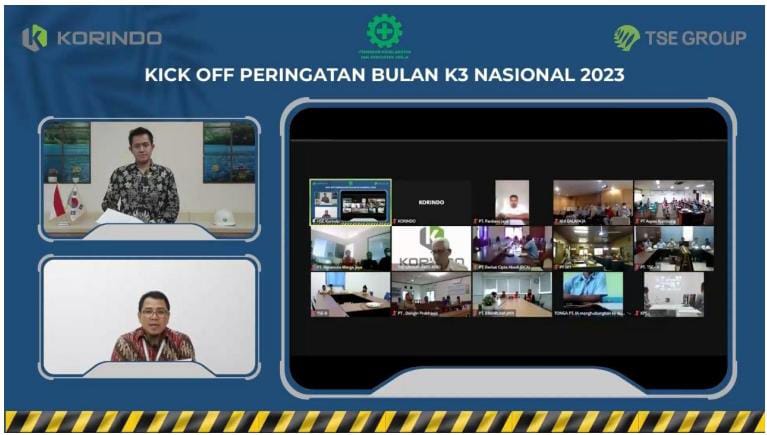 Pelaksanaan kick off peringatan Bulan K3 Nasional Tahun 2023 Korindo dan TSE Group yang dilakukan secara virtual di kantor pusat Korindo Group di Jakarta – Surya Papua/IST