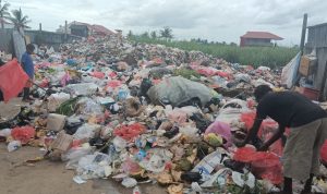 Sampah yang menumpuk di TPS di Jalan Dorem Kai, Kampung Imbuti, Kabupaten Merauke – Surya Papua/Frans Kobun