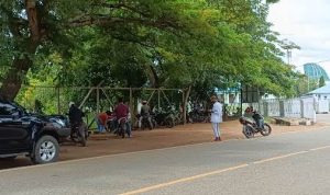Masyarakat sedang berjejer di sekitar Bandara Mopah-Merauke untuk mencari jaringan internet – Surya Papua/Yulianus Bwariat