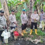 Kapolsek Onggaya bersama anggota sedang memegang jerigen, tempat menampung sagero – Surya Papua/IST