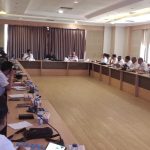 Bupati Merauke, Romanus Mbaraka sedang memimpin rapat yang dihadiri pejabat dari setiap OPD – Surya Papua/Frans Kobun