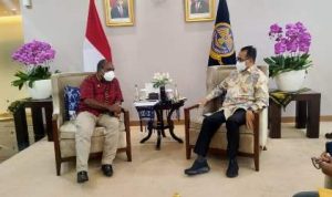 Bupati Merauke, Romanus Mbaraka saat bertemu dengan Menteri Perhubungan RI – Surya Papua/IST