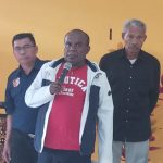 Bupati Merauke, Romanus Mbaraka berikan sambutan – Surya Papua/Frans Kobun