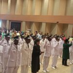 Bupati Merauke, Romanus Mbaraka sedang melantik puluhan kepala kampung – Surya Papua/Frans Kobun