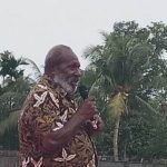 Tokoh Papua Selatan, Johanes Gluba Gebze berikan sambutan – Surya Papua/Frans Kobun