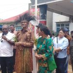 Bupati Merauke, Romanus Mbaraka sedang memberikan sambutan- Surya Papua/Frans Kobun