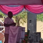 Bupati Merauke, Romanus Mbaraka sedang berikan sambutan – Surya Papua/Frans Kobun