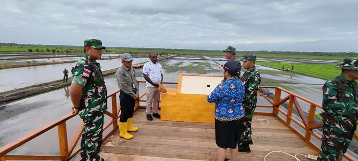 Bupati Merauke saat bersama Danrem 174 ATW melakukan peninjauan lokasi di Kurik – Surya Papua/Frans Kobun