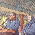 Bacabup-Bacawabup Merauke, Yopseph Bladib Gebze-Fauzun Nihayah sedang berikan sambutan – Surya Papua/Frans Kobun