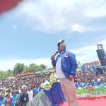 Calon Gubernur Papua Selatan, Romanus Mbaraka sedang melakukan kampanye di Lapangan Krida, Kabupaten Mappi – Surya Papua/Frans Kobun