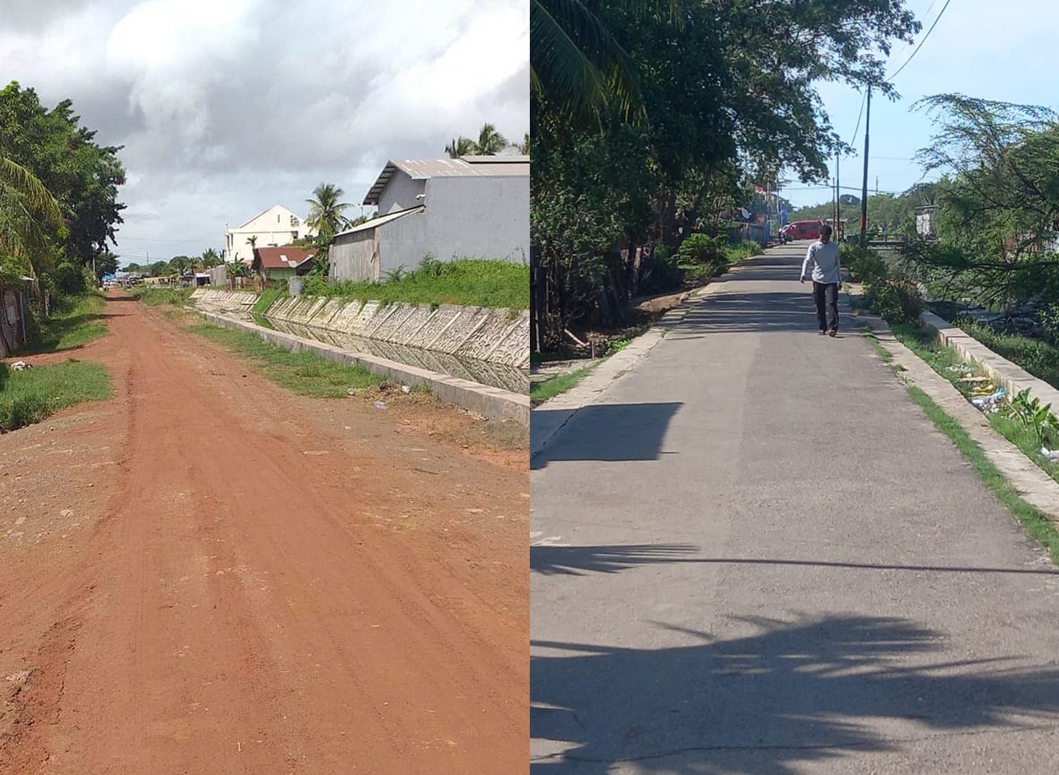 Jalan di Ampera 5, Kelurahan Maro yang sudah diaspal. Gambar jalan yang belum dan sesudah diaspal – Surya Papua/Frans Kobun