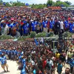 Belasan ribu masyarakat saat mendengar kampanye Calon Gubernur-Wakil Gubernur Papua Selatan, Romanus Mbaraka-Albert Muyak di Lapangan Krida, Kepi- Surya Papua/Frans Kobun