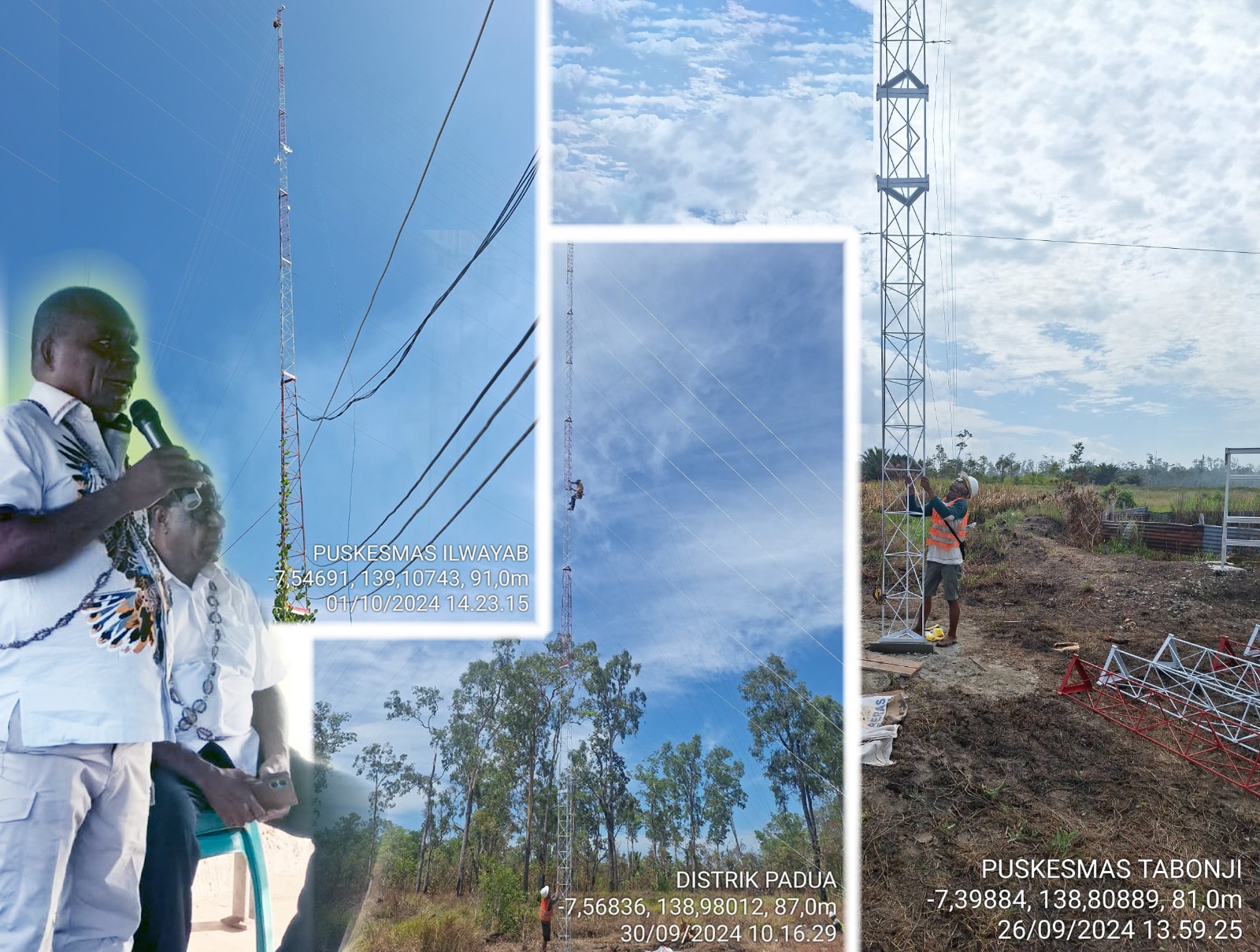 Sejumlah tower telkomsel yang dibangun di kampung-kampung di kepemimpinan Romanus Mbaraka – Surya Papua/IST