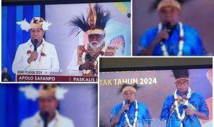 Calon Gubernur-Wakil Gubernur Papua Selatan, Romanus Mbaraka –Aobertus Muyak bersama Cagub-Cawagup Papua Selatan, Apolo Safanpo-Paskalis Imadawa dalam sesi tanya jawab – Surya Papua/Frans Kobun