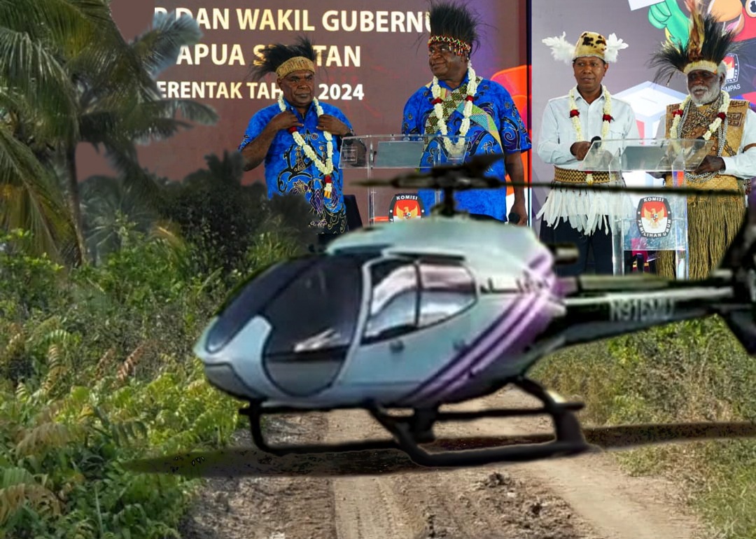 Helikopter yang sedang viral usai debat empat Calon Gubernur-Wakil Gubernur Papua Selatan – Surya Papua/IST