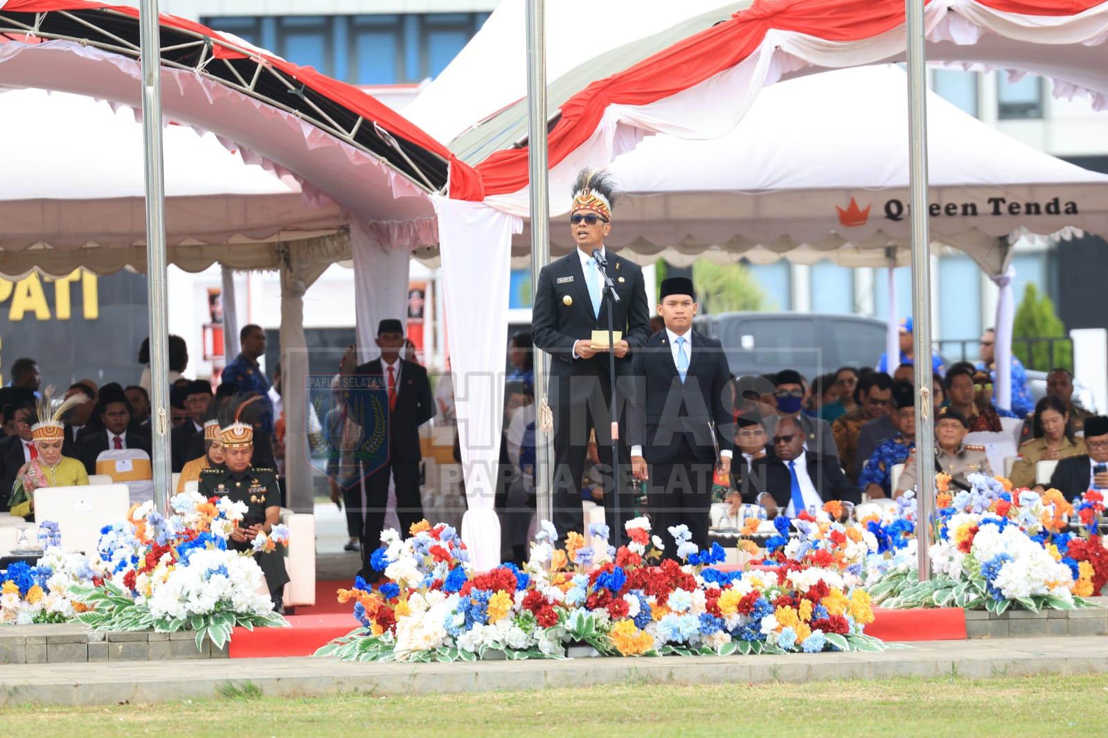 Penjabat Gubernur Papua Selatan, Komjen Pol (Purn) Rudy Sufahriadi sedang berikan sambutan – Surya Papua/IST