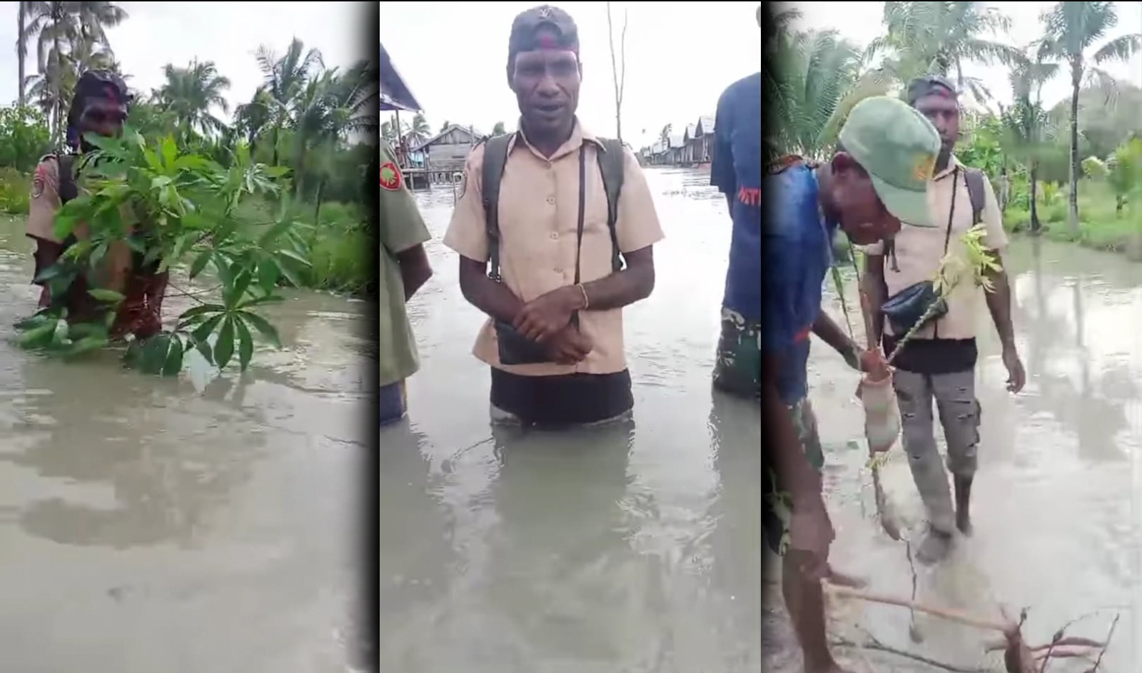 Sejumlah masyarakat di tengah banjir di salah satu kampung di Distrik Waan, Kabupaten Merauke – Surya Papua/IST