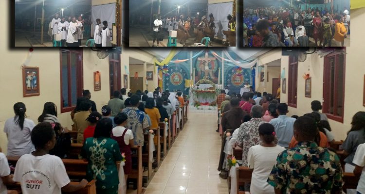 Ratusan umat yang mengikuti perayaan misa tutup tahun di Gereja Santa Theresia Buti – Surya Papua/Frans Kobun