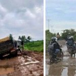 Inilah kondisi badan jalan ke KUrik 6, Kabupaten Merauke yang mengalami kerusakan parah – Surya Papua/IST