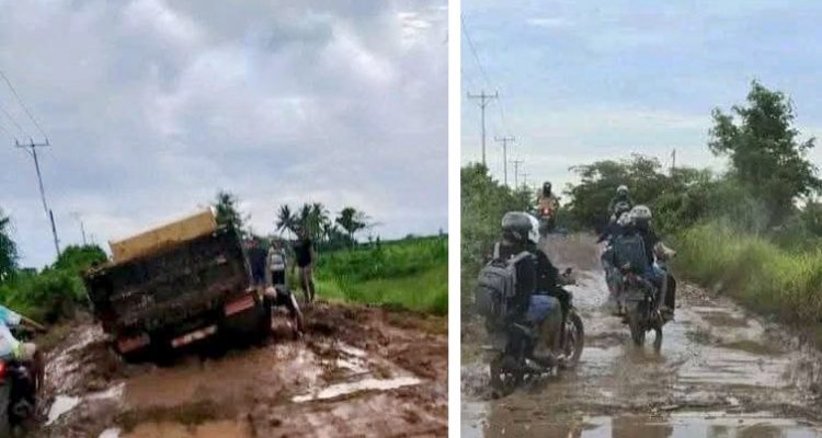 Inilah kondisi badan jalan ke KUrik 6, Kabupaten Merauke yang mengalami kerusakan parah – Surya Papua/IST