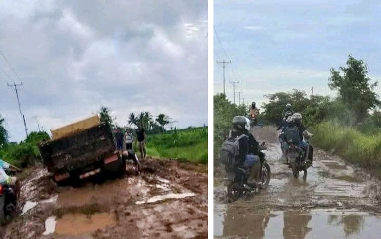 Inilah kondisi badan jalan ke KUrik 6, Kabupaten Merauke yang mengalami kerusakan parah – Surya Papua/IST