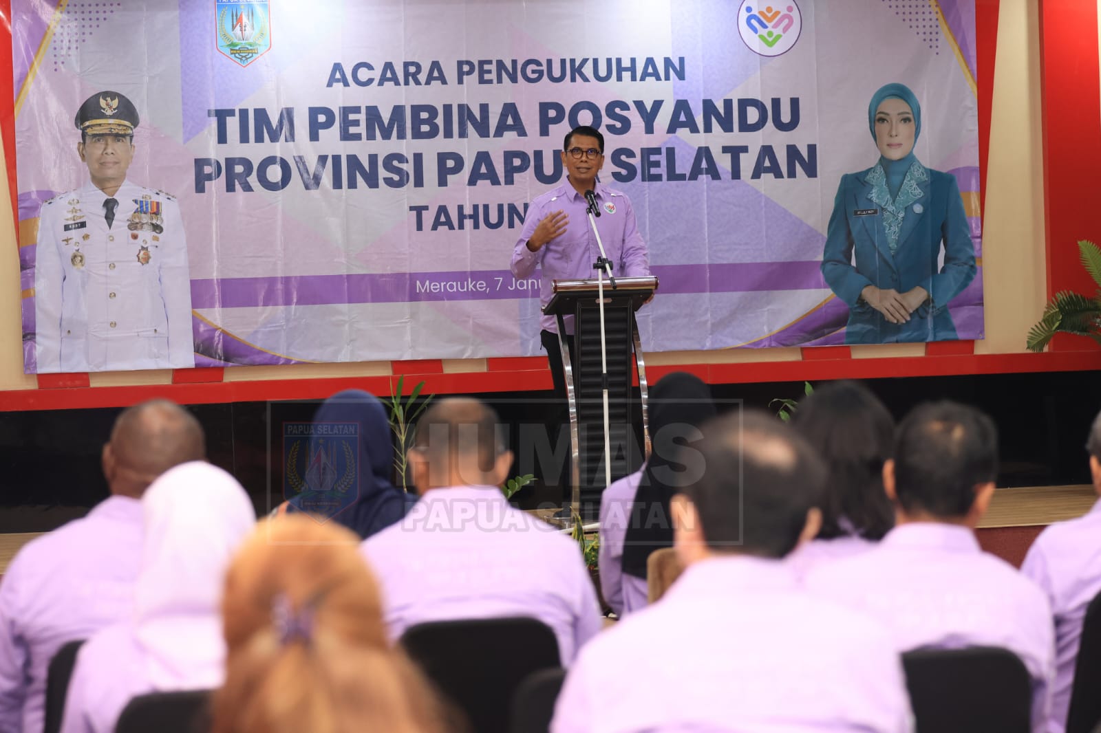 Penjabat Gubernur Papua Selatan, Rudy Sufahriadi sedang memberikan sambutan – Surya Papua/IST