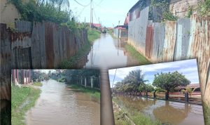 Perumahan warga maupun badan jalan yang terendam banjir akibat hujan deras semalam – Surya Papua/Frans Kobun