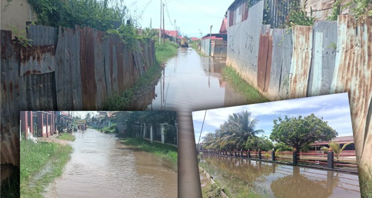 Perumahan warga maupun badan jalan yang terendam banjir akibat hujan deras semalam – Surya Papua/Frans Kobun