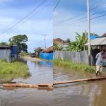 Ruas jalan di sekitar tower, Jalan sesate yang dipalang, lantaran banjir tak kunjung surut – Surya Papua/IST