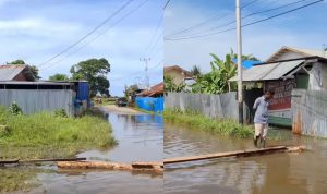 Ruas jalan di sekitar tower, Jalan sesate yang dipalang, lantaran banjir tak kunjung surut – Surya Papua/IST