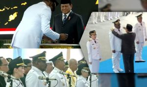 Bupati Merauke, Yoseph Bladib Gebze sedang dilantik dan diambil sumpahnya oleh Presiden RI, Prabowo Subianto – Surya Papua/IST