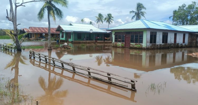 Perumahan masyarakat Kampung Sumber Rejeki yang terendam banjir- Surya Papua/Frans Kobun