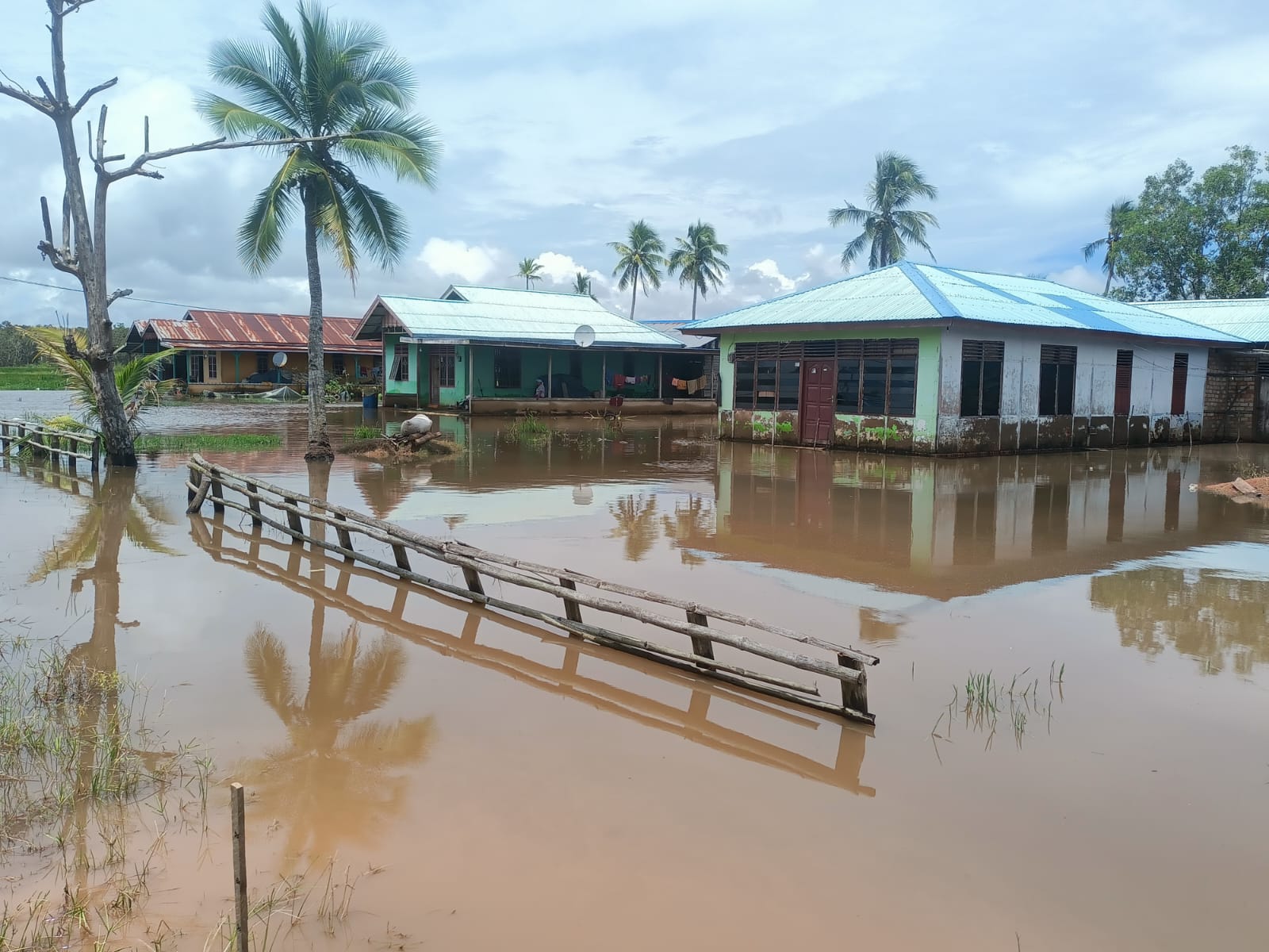 Perumahan masyarakat Kampung Sumber Rejeki yang terendam banjir- Surya Papua/Frans Kobun