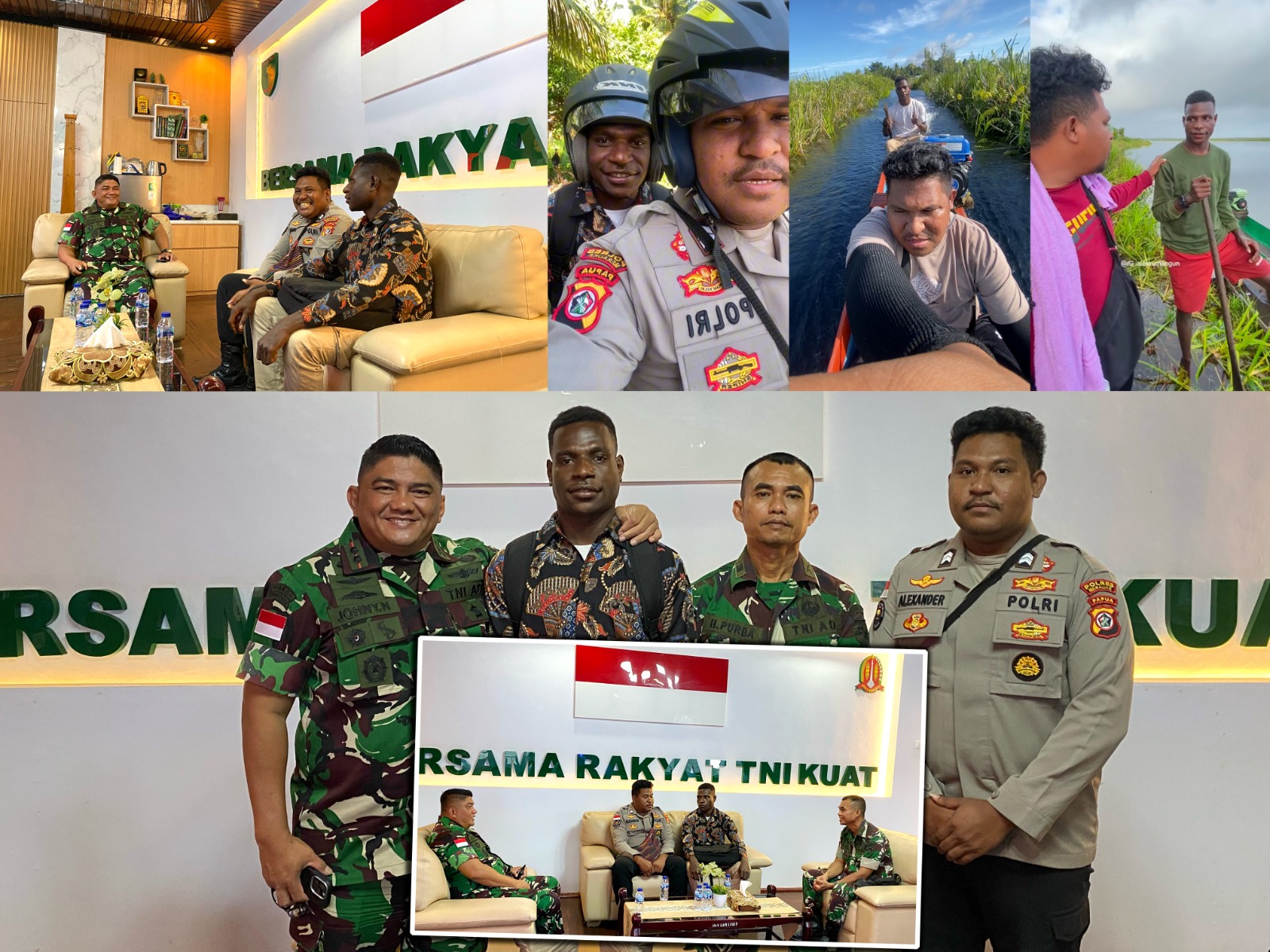 Briptu Alex Rumangun saat bersama Kristofel di kampung serta Dandim 1707 Merauke, Letkol Inf Johny Nofriady – Surya Papua/IST