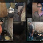 Seorang ibu rumah tangga bersama barang bukti yang digunakan memproduksi sopi digerebek Satnarkoba Polres Merauke – Surya Papua/IST