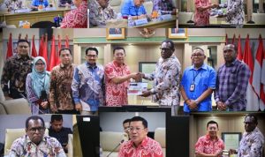 Bupati Merauke, Yoseph Bladib Gebze saat beraudiens dengan pejabat Kementerian Kominfo RI – Surya Papua/IST