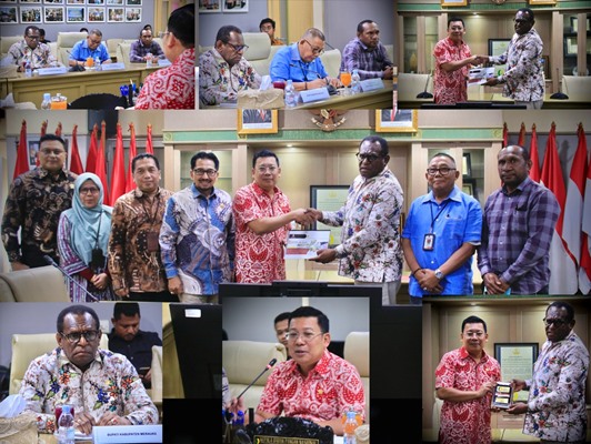 Bupati Merauke, Yoseph Bladib Gebze saat beraudiens dengan pejabat Kementerian Kominfo RI – Surya Papua/IST