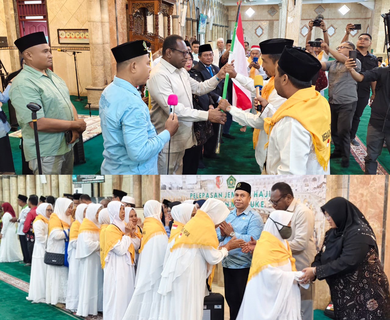 Bupati Merauke, Yoseph Bladib Gebze didampingi wakilnya, Fauzun Nihayah melepas jalon Jemaah haji – Surya Papua/IST
