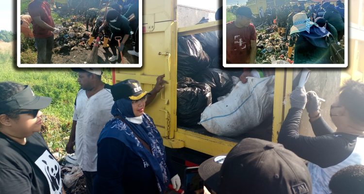 Aksi bersih-bersih sampah bersama Wakil Bupati Merauke, Fauzun Nihayah serta sejumlah organisasi – Surya Papua/Frans Kobun