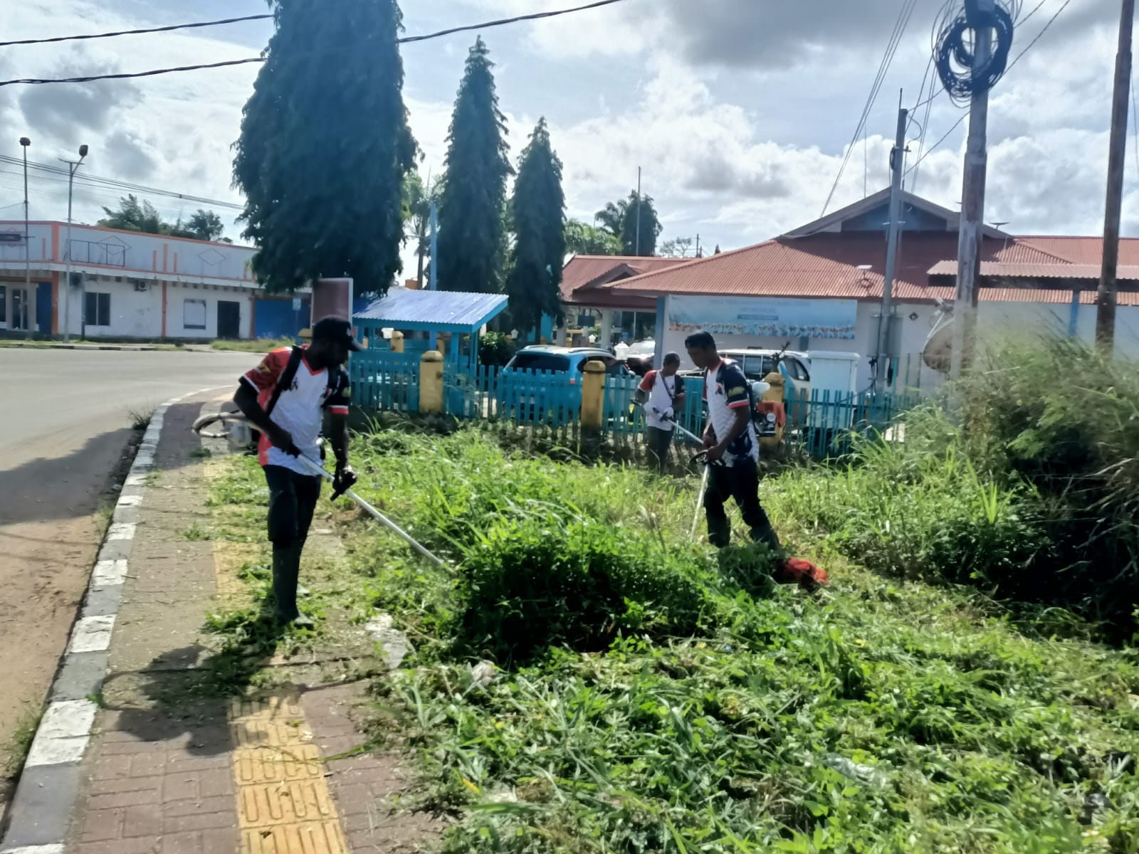 Aksi pembabatan rumput Komunitas ATC bersama Wakil Bupati Merauke, Fauzun Nihayah – Surya Papua/Frans Kobun
