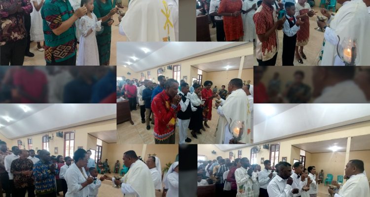 Penerimaan komuni pertama anak-anak di Gereja Santa Theresia Buti – Surya Papua/Frans Kobun
