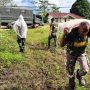 Salah seorang prajurit TNI sedang memikul semen setelah diturunkan dari truk – Surya Papua/IST