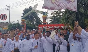 Bupati-Wabup Merauke, Yoseph Bladib Gebze-Fauzun Nihayah serta Gubernur Papua Selatan, Apolo Safanpo sedang melepas peserta karnaval – Surya Papua/Frans Kobun
